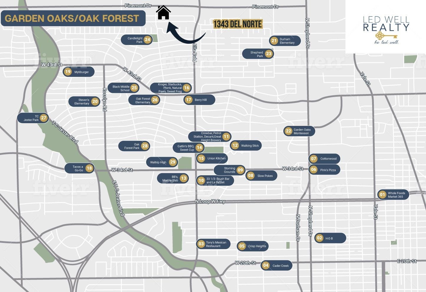 1343 Del Norte Street, Houston, TX 77018 Oak Forest/Garden Oaks area, commonly known as the GOOF, has loads to offer when it comes to shopping, exercise, and restaurants.