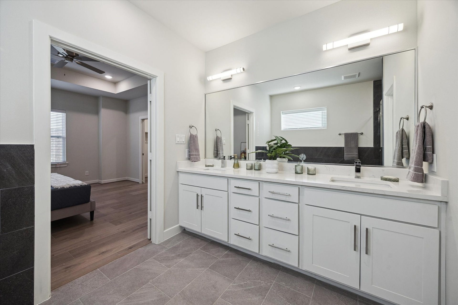 Representative photo showing the communitys model home primary bathroom. Layout and selections may vary.