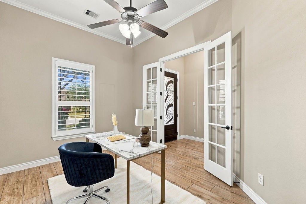 2936 Hawkins Creek Lane, League City, TX 77573 Private home office tucked away behind elegant French doors.