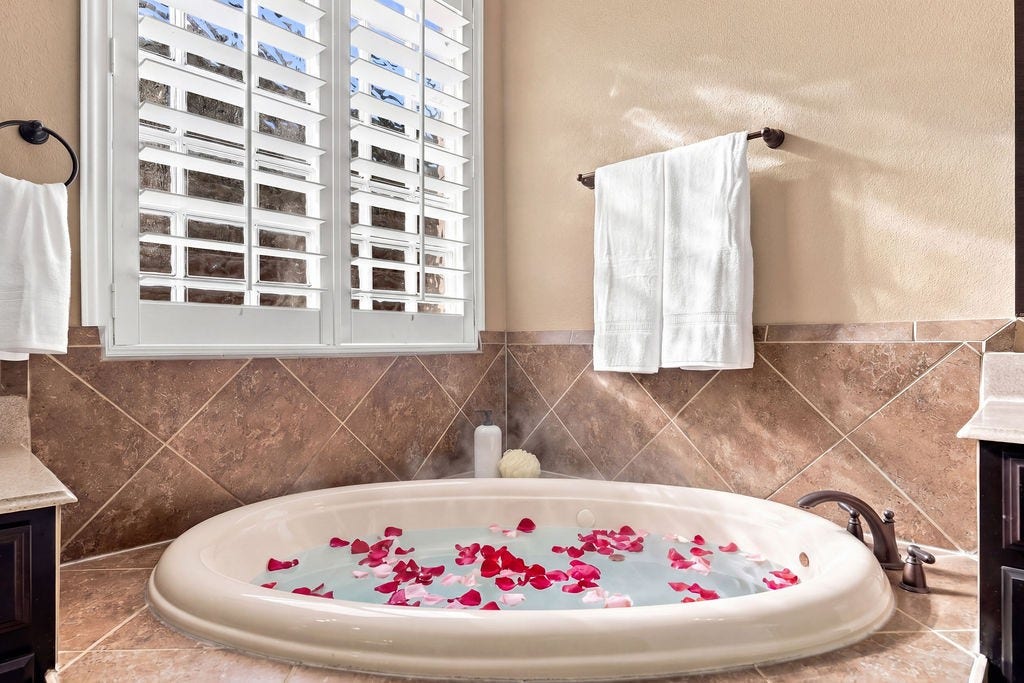2936 Hawkins Creek Lane, League City, TX 77573 Unwind after a long day in this deep soaking tub tucked right under the window.