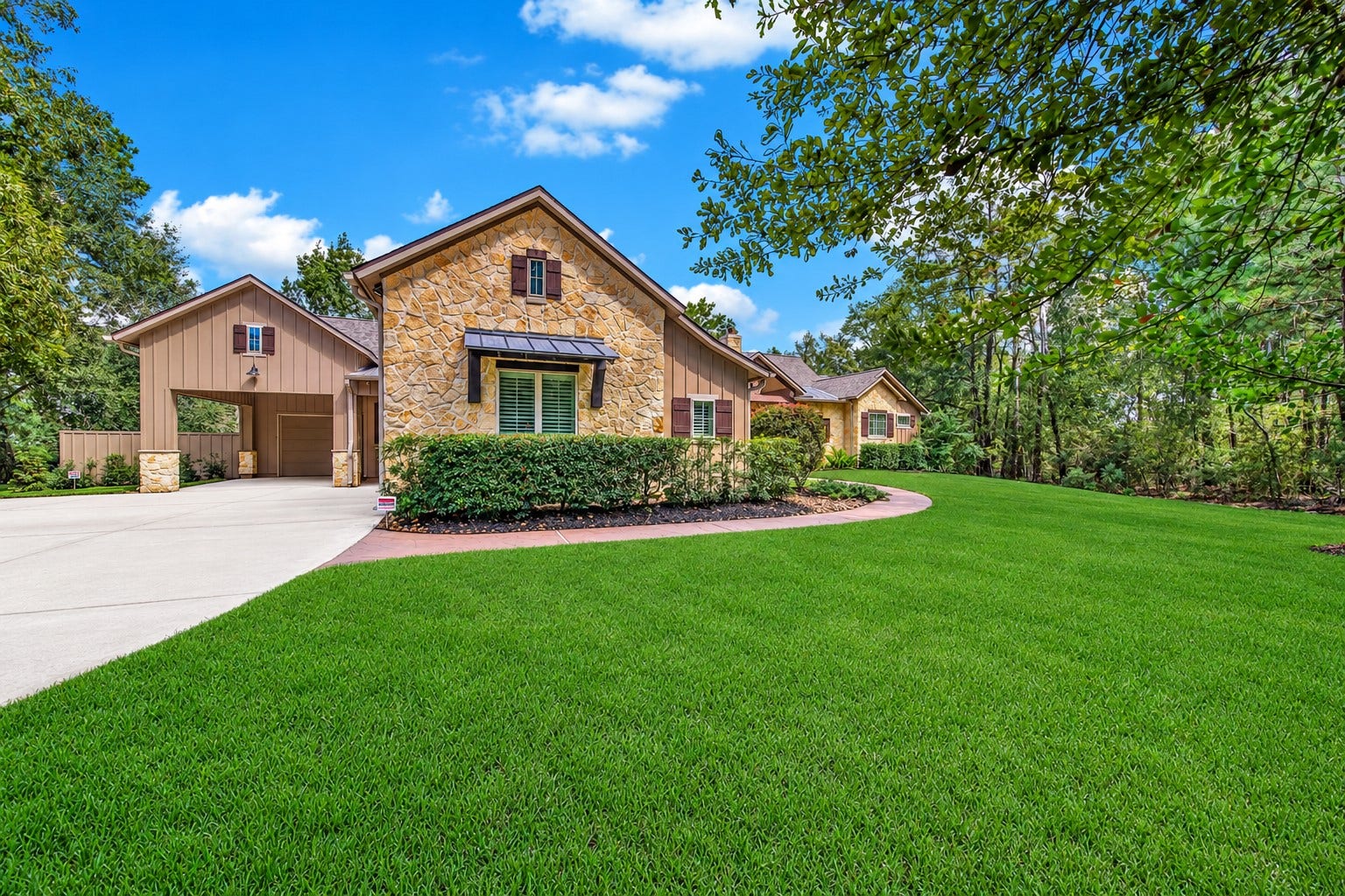 Within a small gated section of Ridgelake Shores, the landscaped driveway welcomes you home. The three-car garage keeps everyday arrivals convenient, while the stone-accented exterior makes a memorable first impression. A whole home water filtration system makes life a little easier.