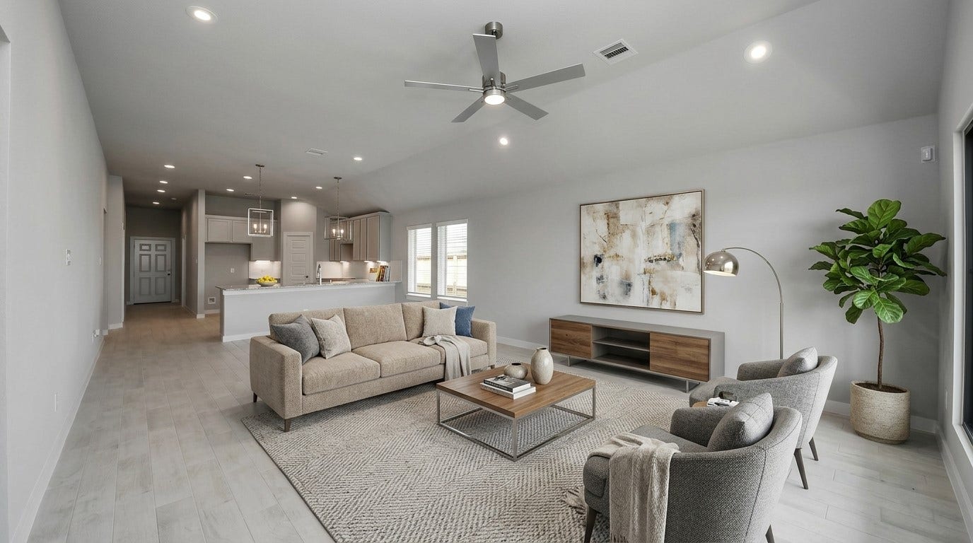 11015 Hosta Stream Drive, Houston, TX 77044 Virtually Staged - Living Room. Sample photo of completed home with similar floor plan. Actual colors and selections may vary.