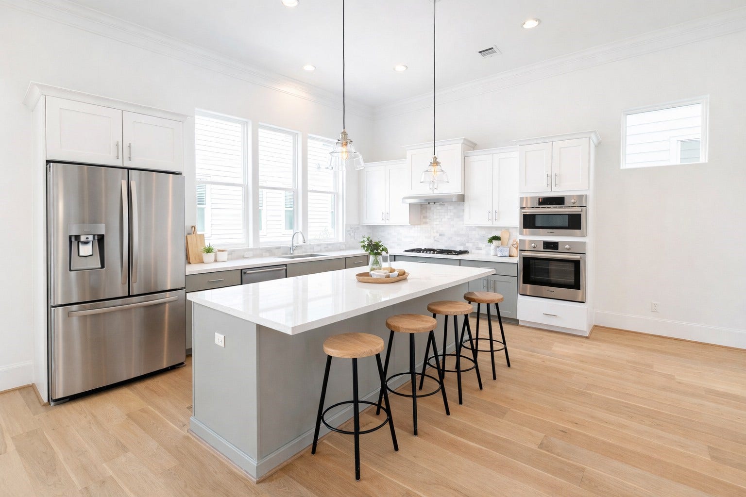 737 Bringhurst Street, Houston, TX 77020 Spacious kitchen with oversized island and loads of natural light! Virtual staging added.