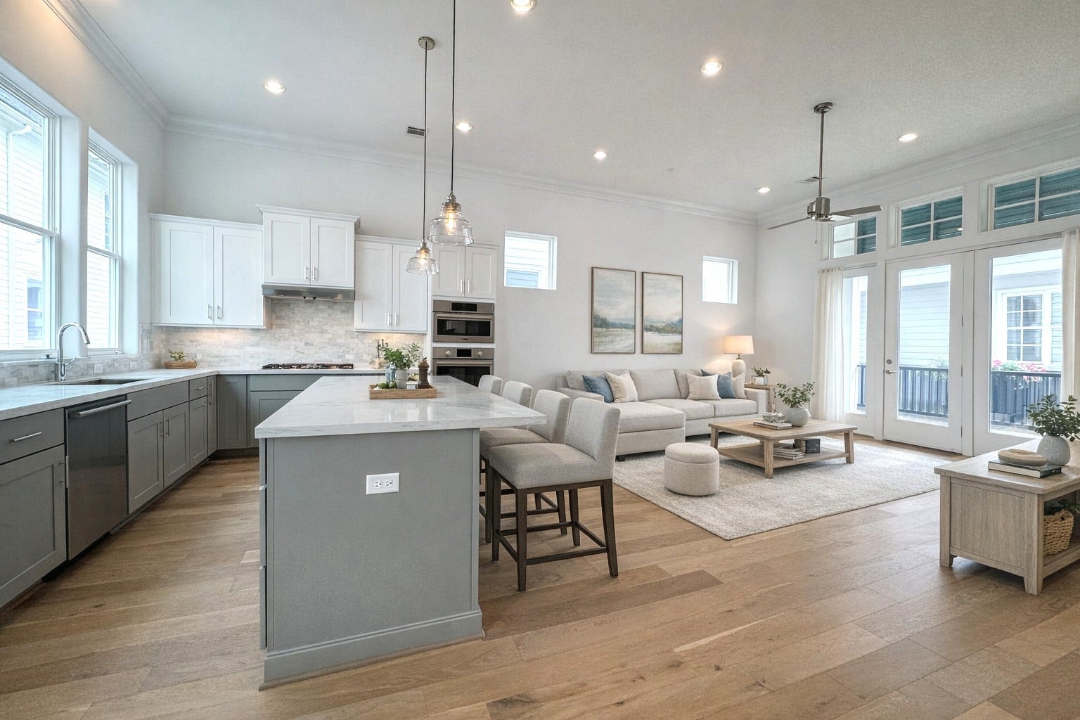 737 Bringhurst Street, Houston, TX 77020 Soaring 12' ceilings and the 8' doors and all the natural light from the balcony door and full-length windows enhance the sense of space. Virtual staging added.