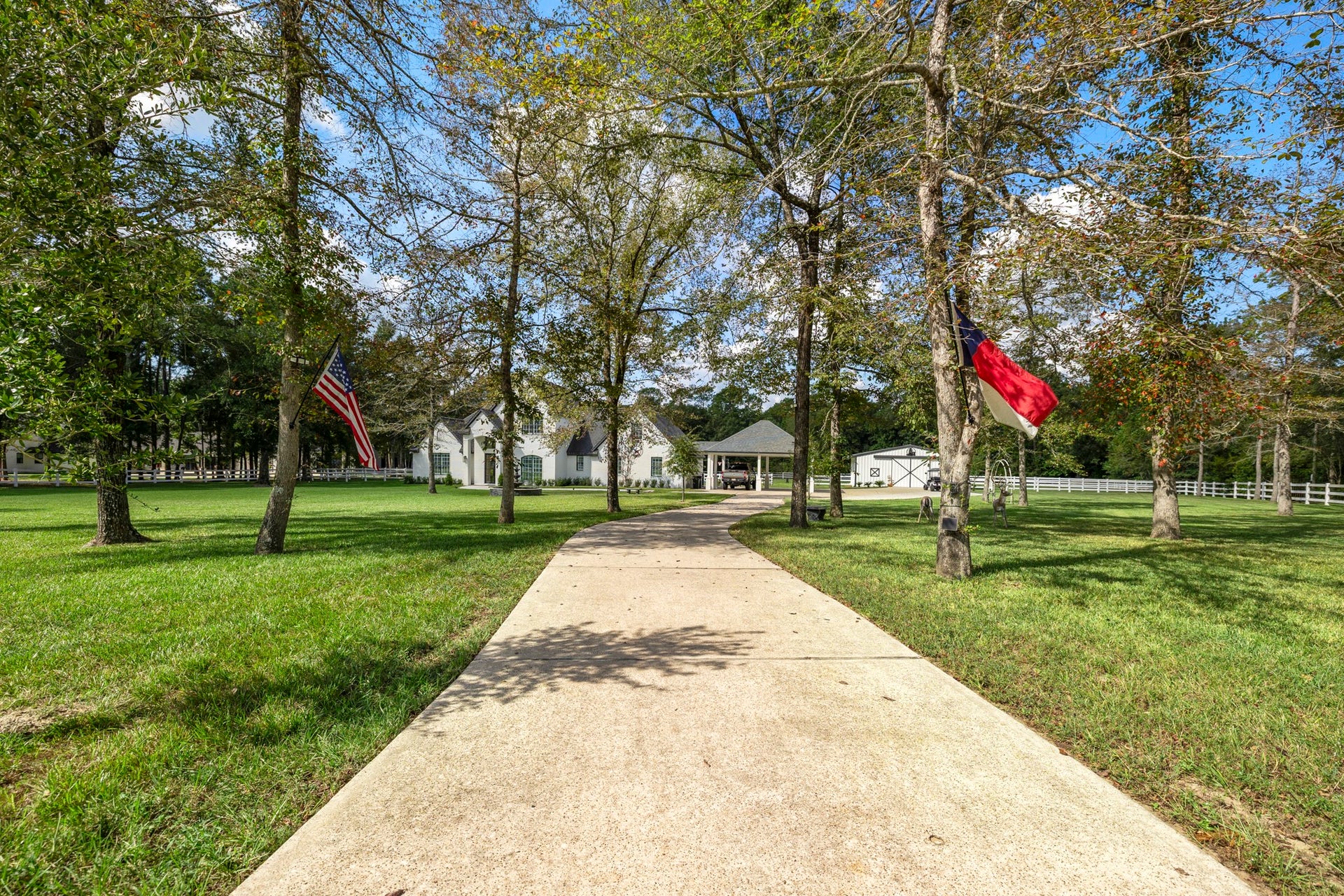 31219 Edgewater Drive, Magnolia, TX 77354 The long driveway carries you beneath the trees, offering a lovely first impression of the grounds.