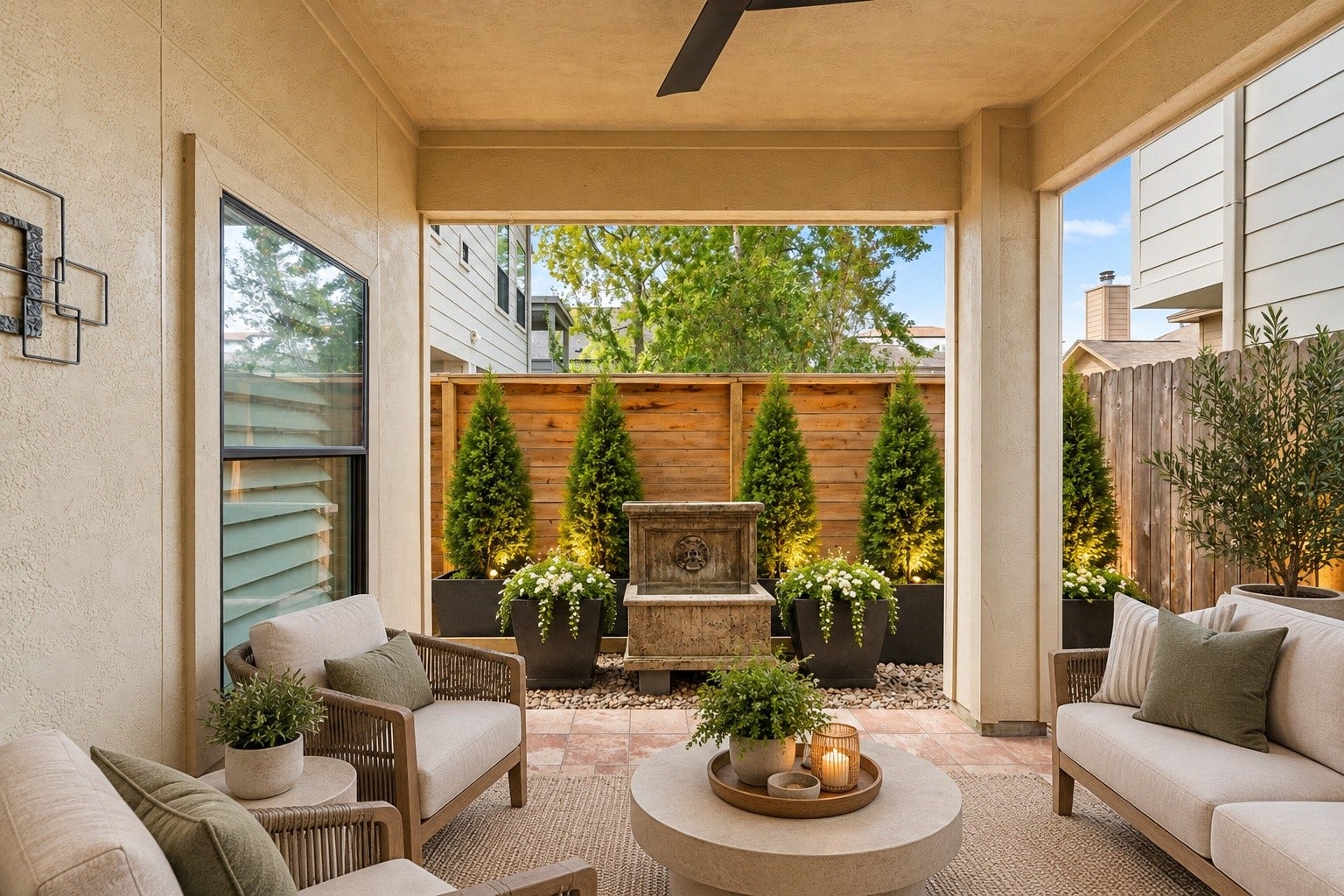 5218 Feagan Street, #D, Houston, TX 77007 Virtually staged backyard patio.