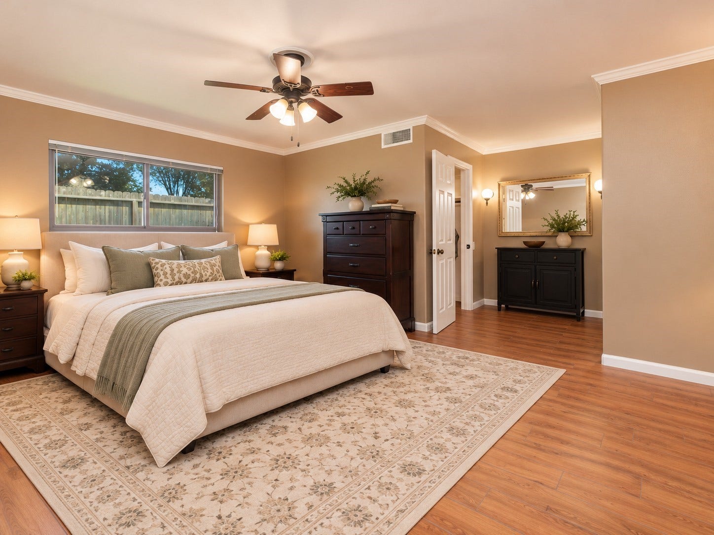 8919 Manhattan Drive, Houston, TX 77096 Virtually staged primary bedroom illustrates one possible furniture arrangement and scale.