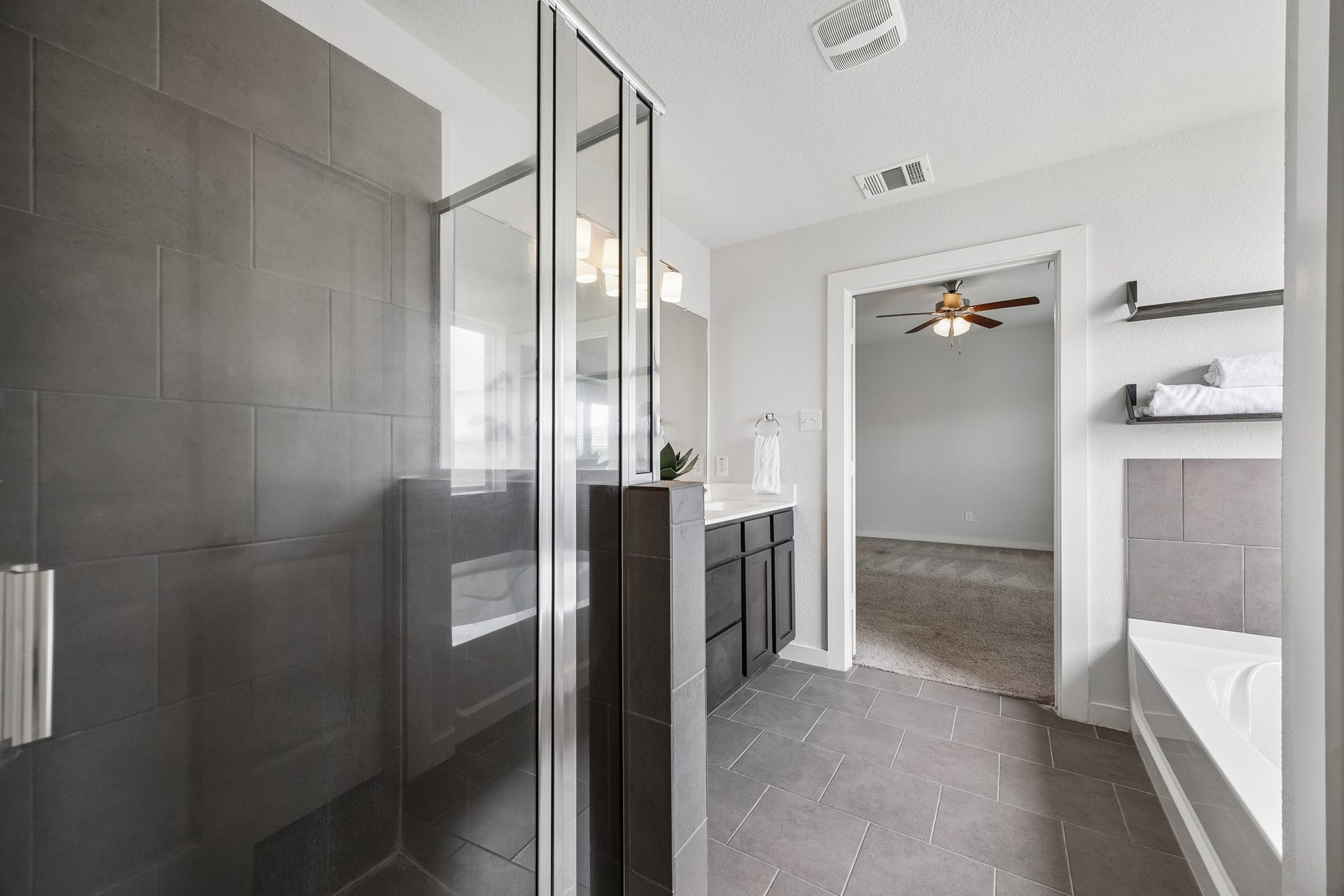 A large walk in shower. The perfect space after a hard working day.