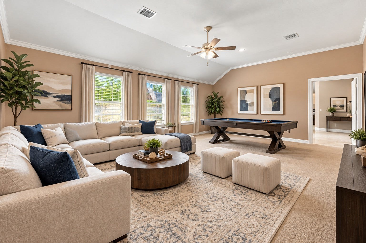 7610 Northwoods Drive, Sugar Land, TX 77479 From game day parties to family movie nights, this expansive game room is ready to become one of the most enjoyed rooms in the home. (Virtually Staged)