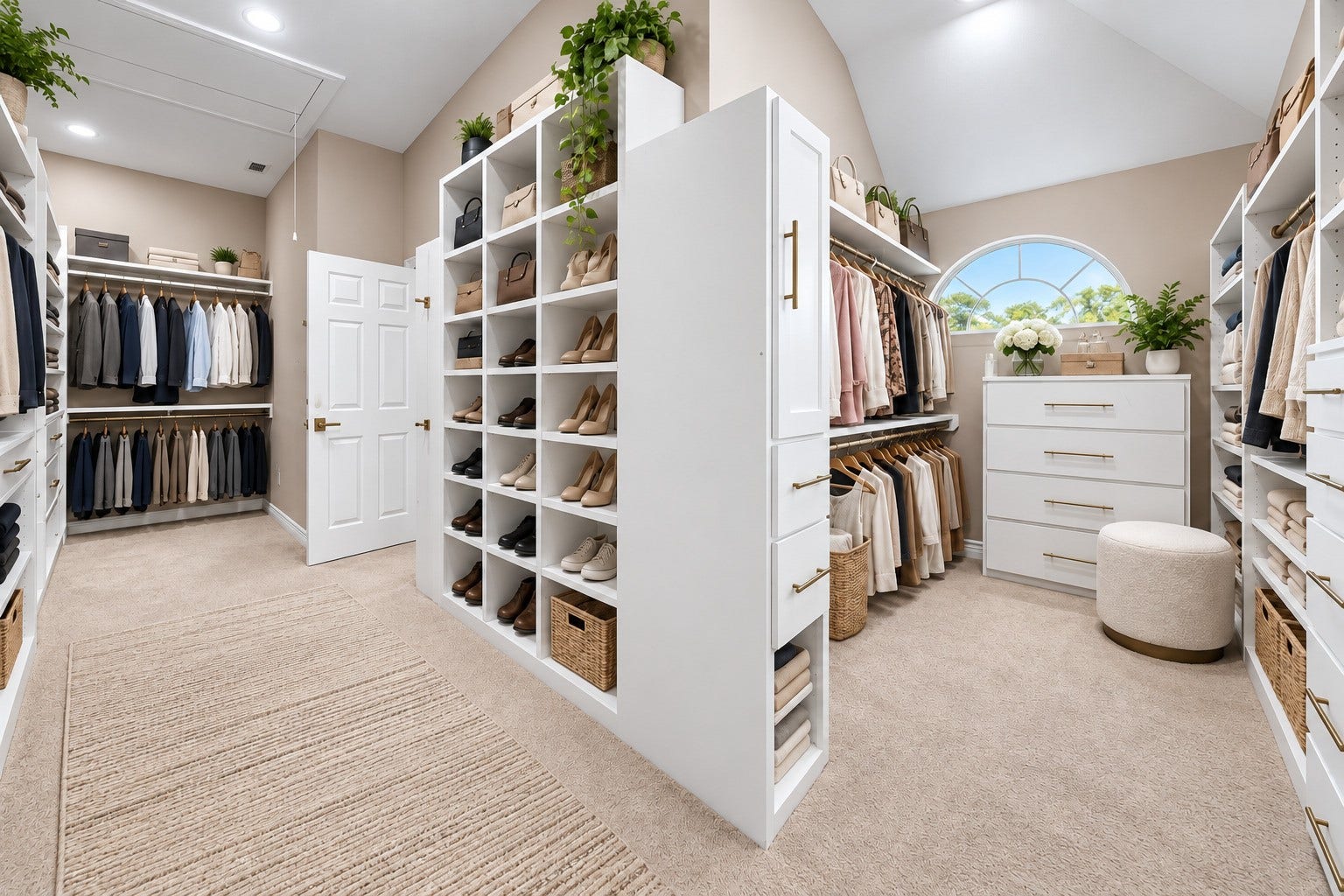 7610 Northwoods Drive, Sugar Land, TX 77479 This alternate view reveals the impressive scale of the walk-in closet, with extensive built-ins offering a dedicated place for an entire wardrobe. (Virtually Staged)