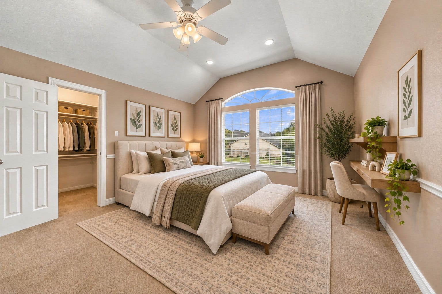 7610 Northwoods Drive, Sugar Land, TX 77479 Bedroom 4 stands out with a vaulted ceiling and oversized windows, creating an airy setting with plenty of room to make it your own.