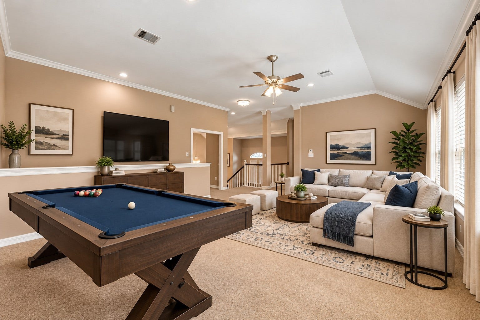 7610 Northwoods Drive, Sugar Land, TX 77479 The upstairs game room offers the kind of extra living space that can grow with your lifestyle, from family hangouts to hosting a crowd. (Virtually Staged)