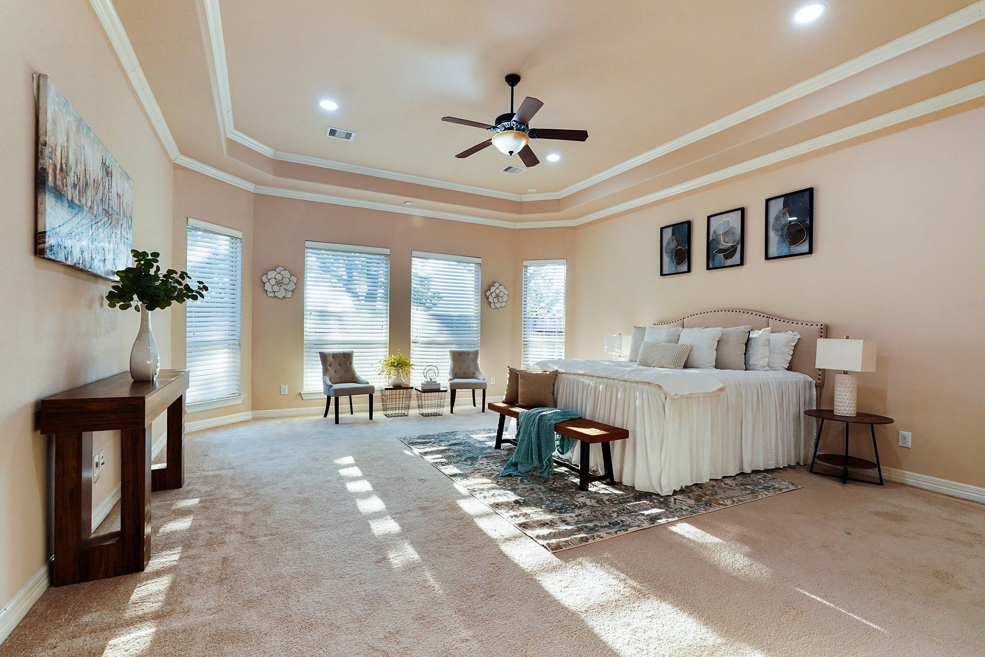 3102 Barrons Way, Sugar Land, TX 77479 Oversized Primary Bedroom lush with light from perfectly placed windows.