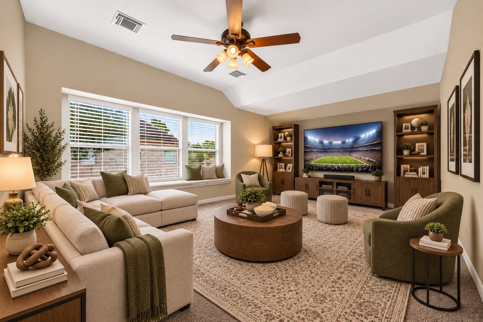 826 Ivory Ridge Lane, Houston, TX 77094 VIRTUALLY STAGED MOVIE NIGHT OR THE BIG GAME? This spacious upstairs Gameroom has room for everyone to settle in! Imagine a large sectional, comfy chairs & big-screen TV creating the perfect 2nd living or entertainment space. The wall of windows fills the room with natural light, while the generous layout offers plenty of flexibility for movie marathons, game nights, hobbies & more. Pop the popcorn, pick your favorite seat & enjoy!