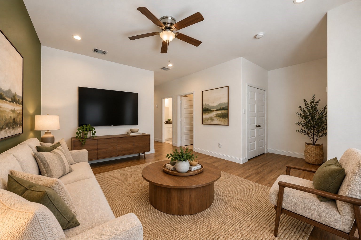 3515 Shelby Circle, #A/B, Houston, TX 77051 **Virtually Staged** The living room welcomes you into the home with lots of natural light, recessed lighting, and plenty of wall space allowing for multiple configurations of furniture.