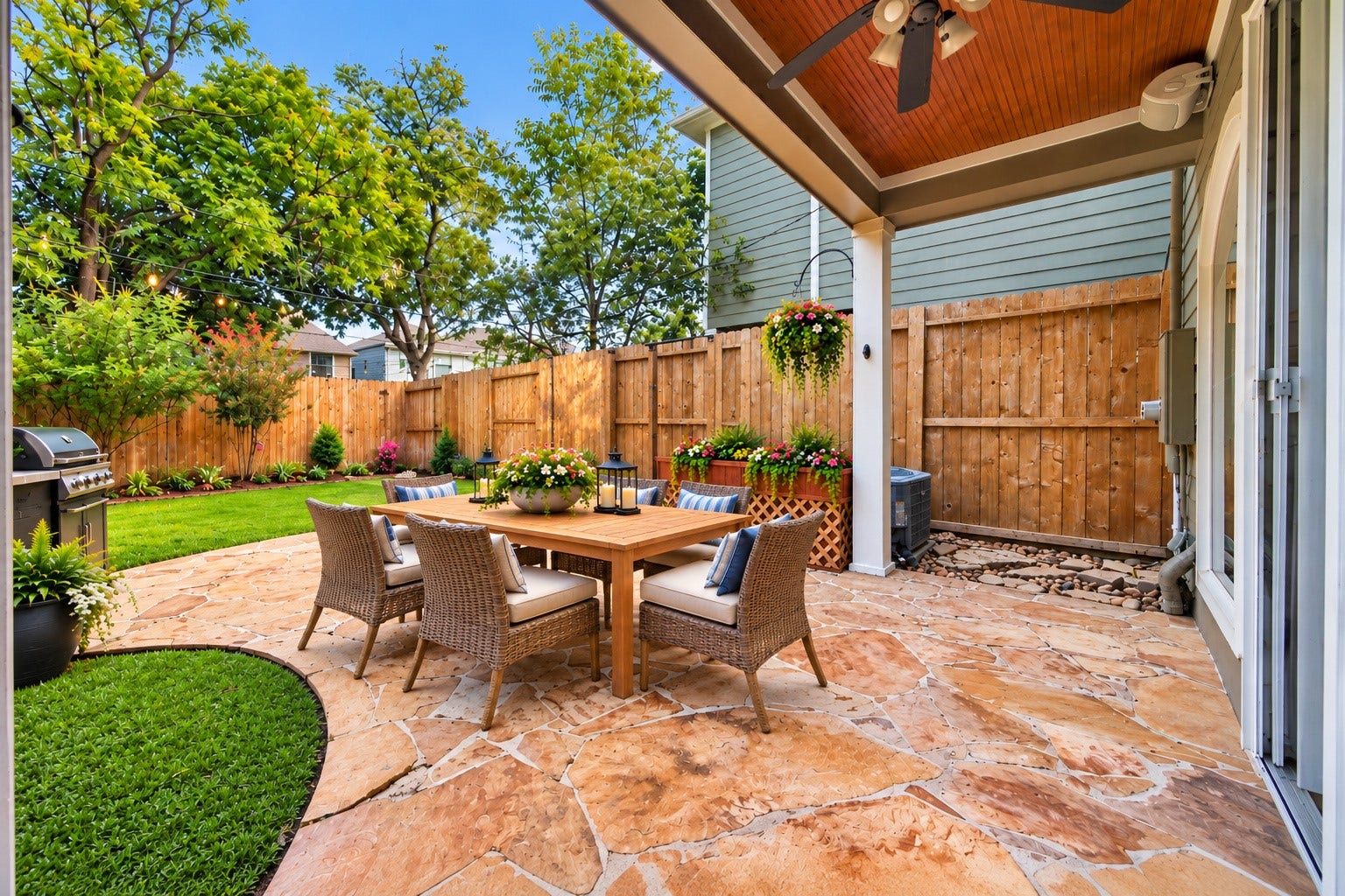 821 W 17th Street, #B, Houston, TX 77008 Welcome to the Generously sized Backyard at 821 W 17th St B in the Houston Heights! It offers a private outdoor retreat with plenty of room for dining, entertaining, gardening and relaxing in your backyard retreat. The gathering atmosphere was rendered digitally.