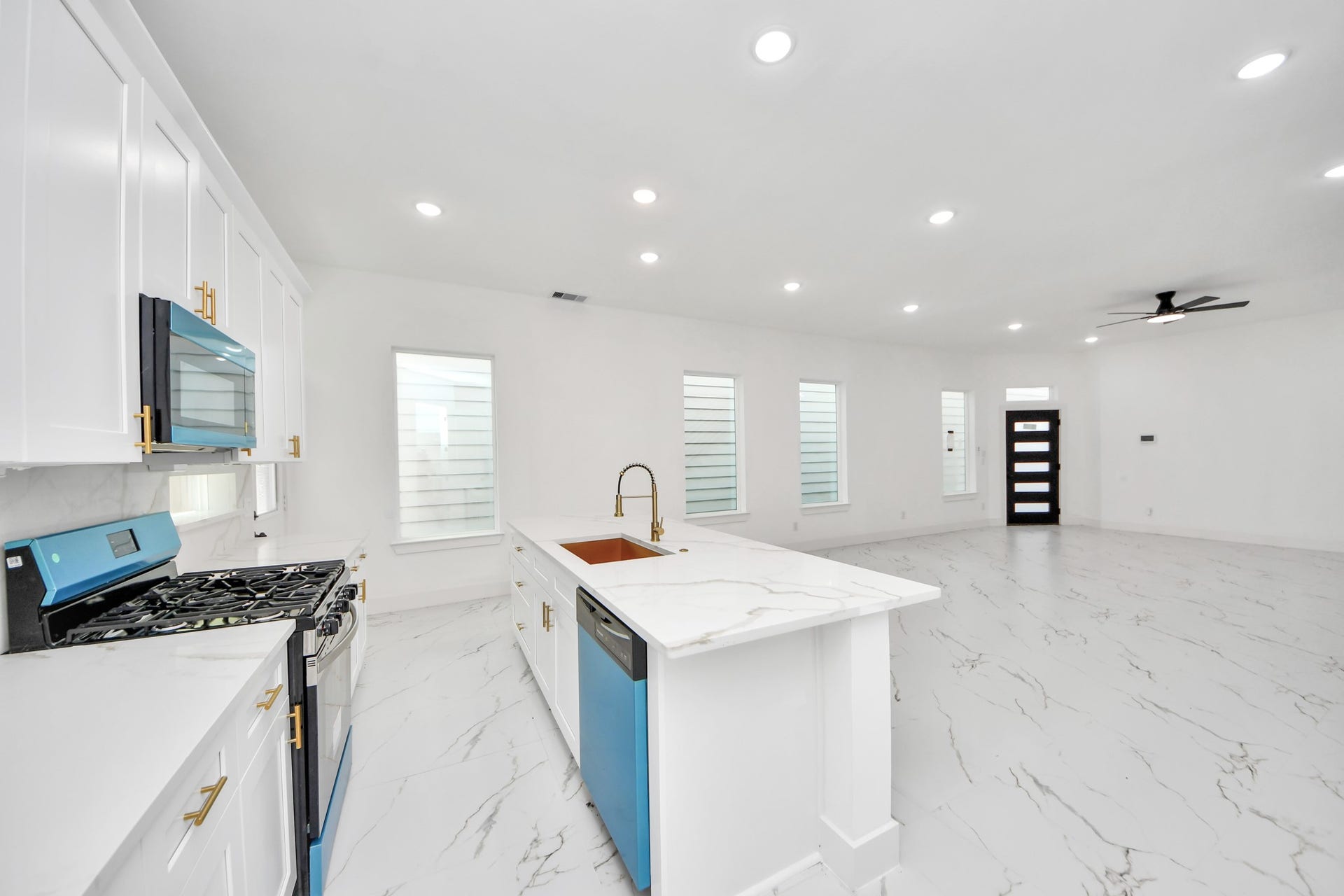 Kitchen, Dining, and Living Room