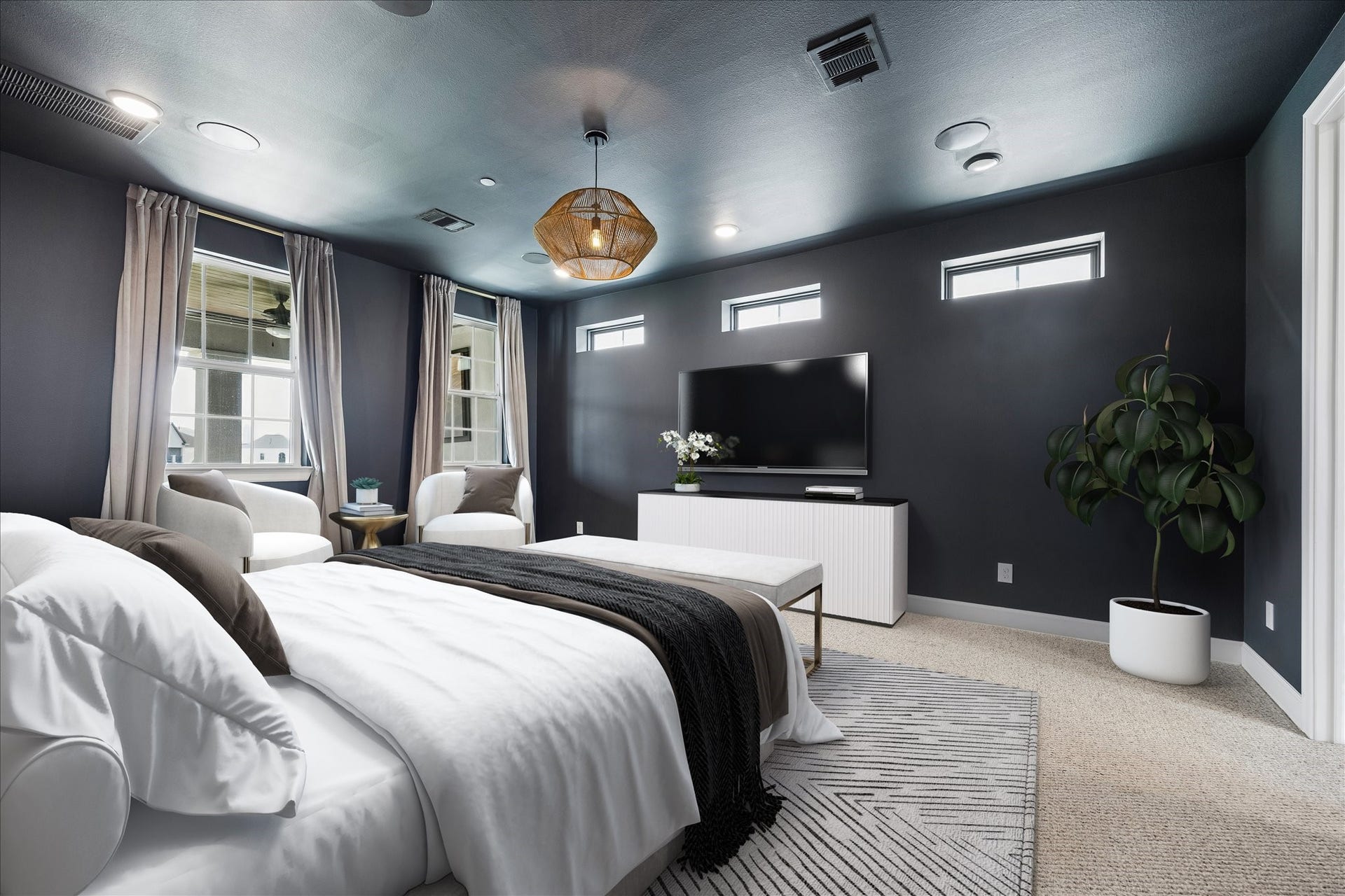 3606 Somerset York Lane, Houston, TX 77055 Generously sized and bathed in natural light, the primary bedroom combines comfort, privacy, and elegance. Photo virtually staged.