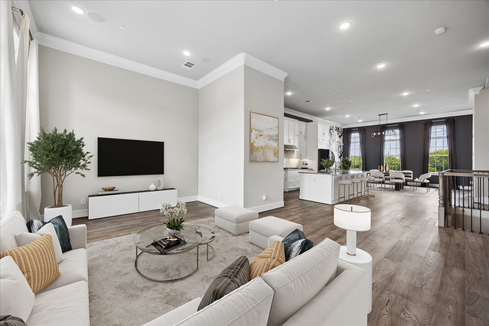 3606 Somerset York Lane, Houston, TX 77055 The expansive living room blends comfort and style, creating the perfect gathering place for everyday living and entertaining. Photo virtually staged.
