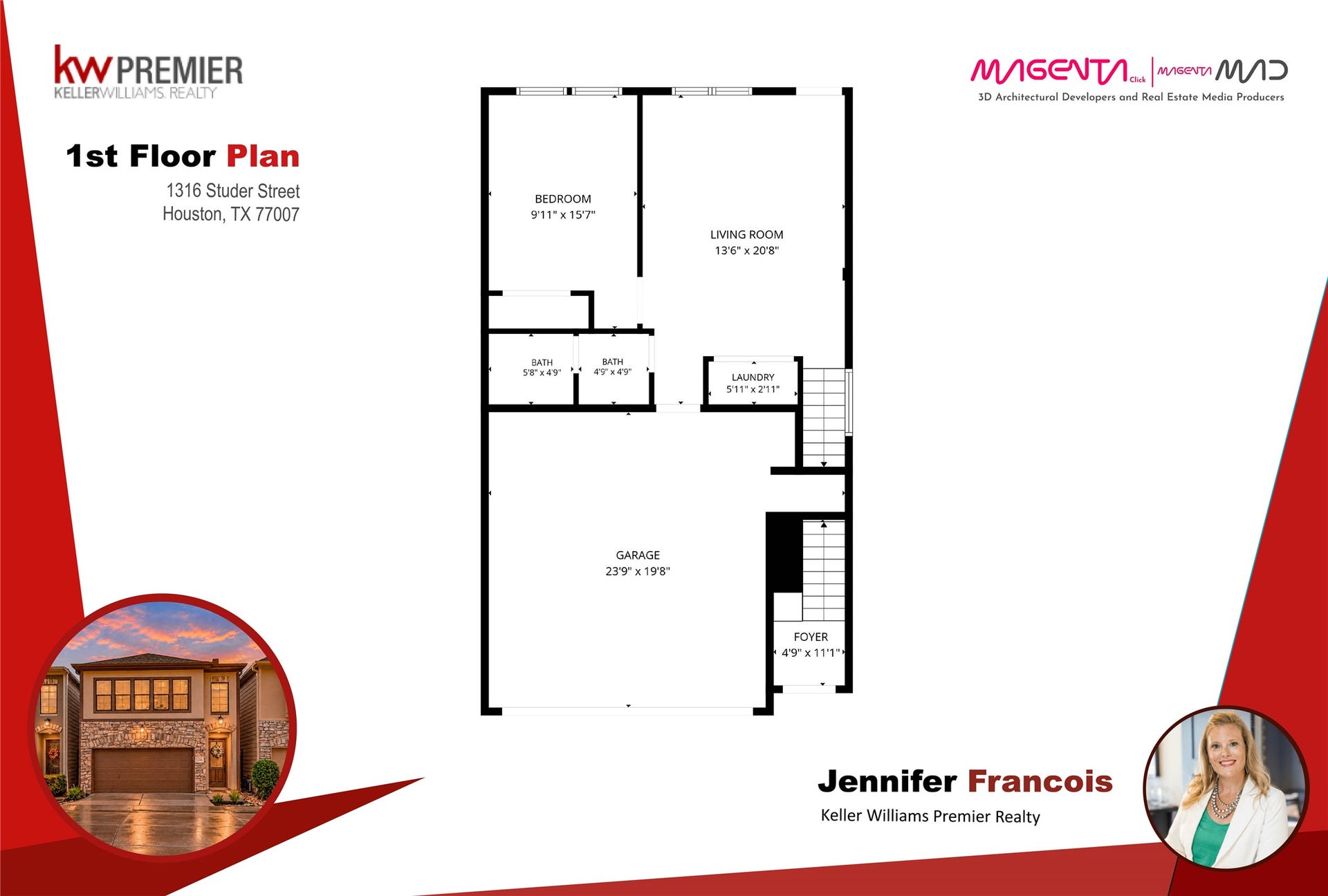 1316 Studer Street, Houston, TX 77007 Floor plan provided as a courtesy and for informational purposes only. Buyer and Buyers Agent to independently verify all dimensions, measurements, and information.