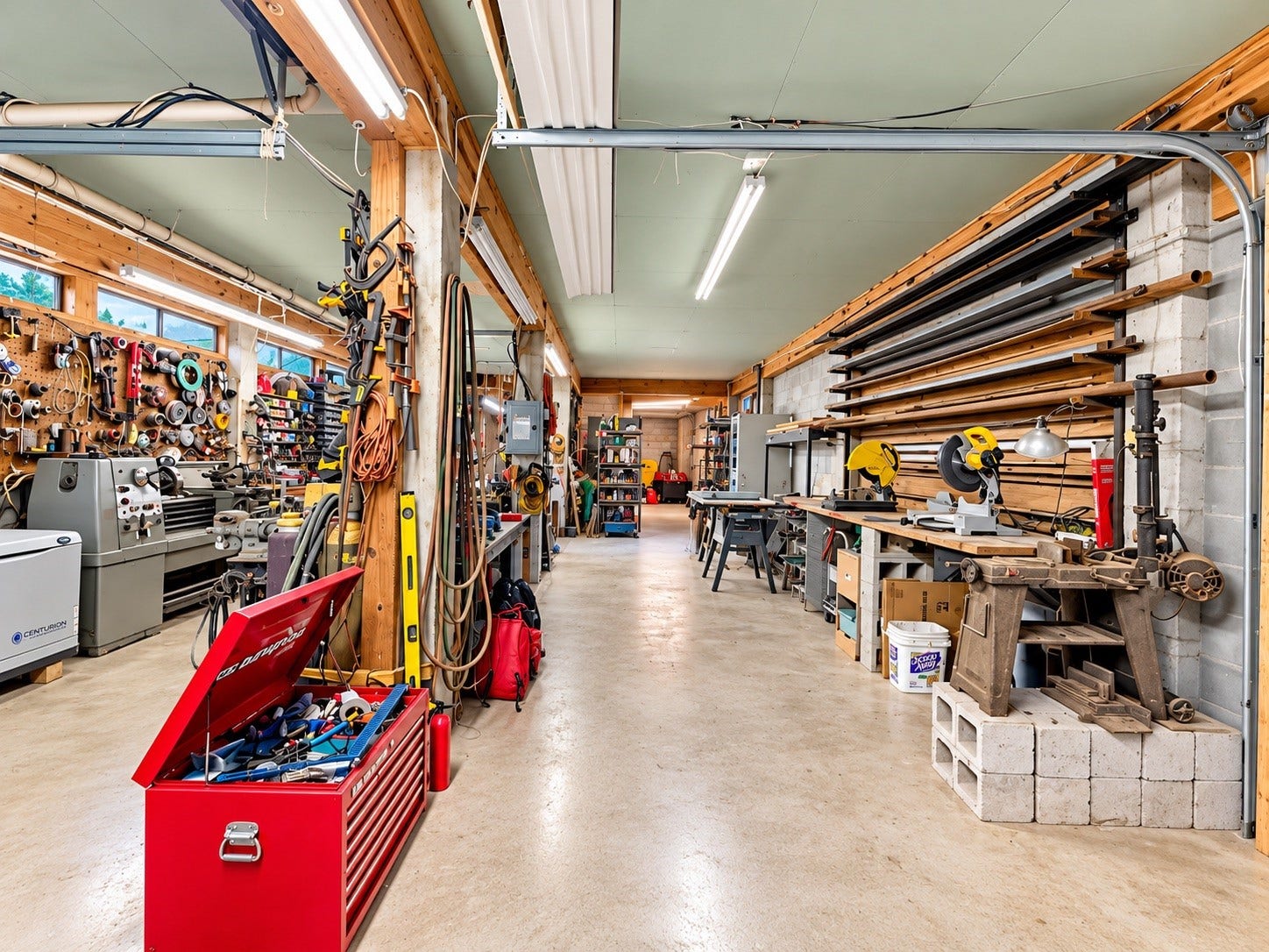 4207 Tri City Beach Road, Baytown, TX 77523 Expansive workshop with ample storage, equipped with a variety of tools and machinery, perfect for woodworking or DIY projects.