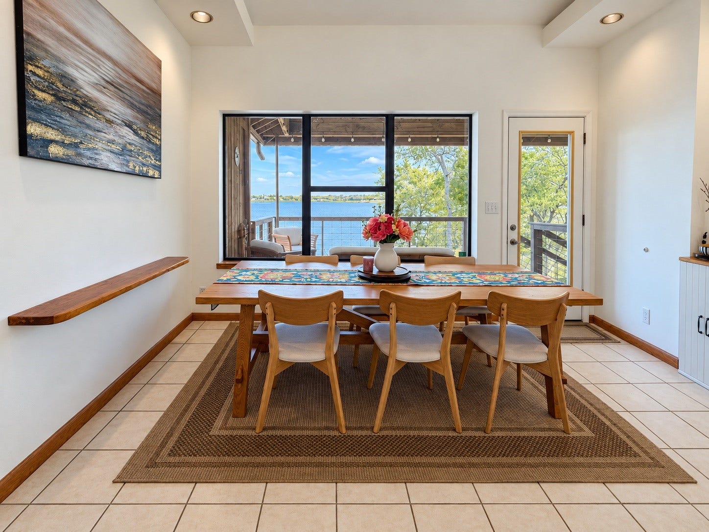 4207 Tri City Beach Road, Baytown, TX 77523 Bright dining area with stunning lake views through large windows.