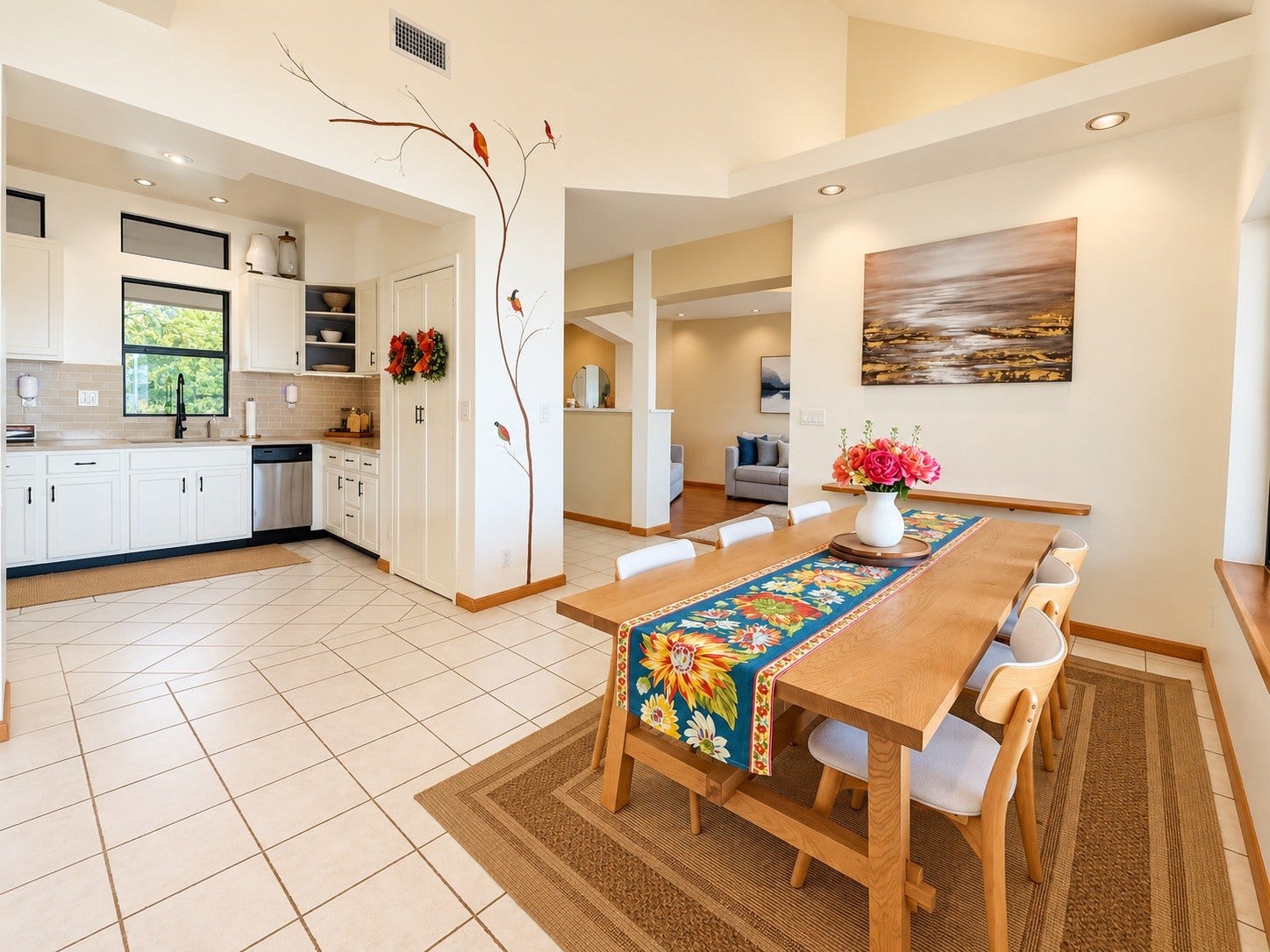 4207 Tri City Beach Road, Baytown, TX 77523 Bright and inviting open-plan kitchen and dining area featuring modern white cabinetry.