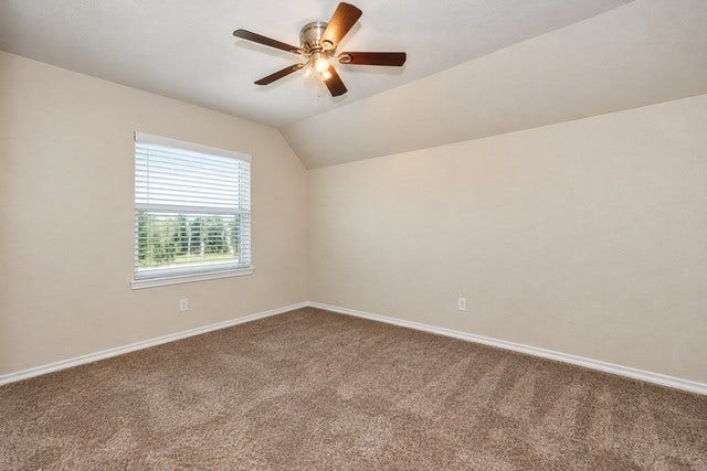 928 Oleander Street, Lake Jackson, TX 77566 3rd bedroom featuring lush carpet, ceiling fan and a nice window for natural sunlight.