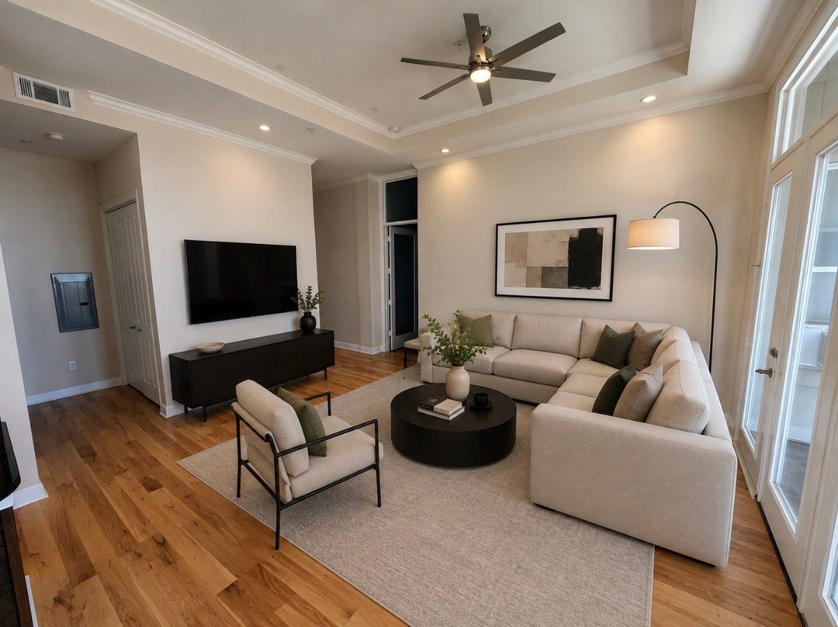 300 St Joseph Parkway, #412, Houston, TX 77002 Living area! (Virtual Stage)