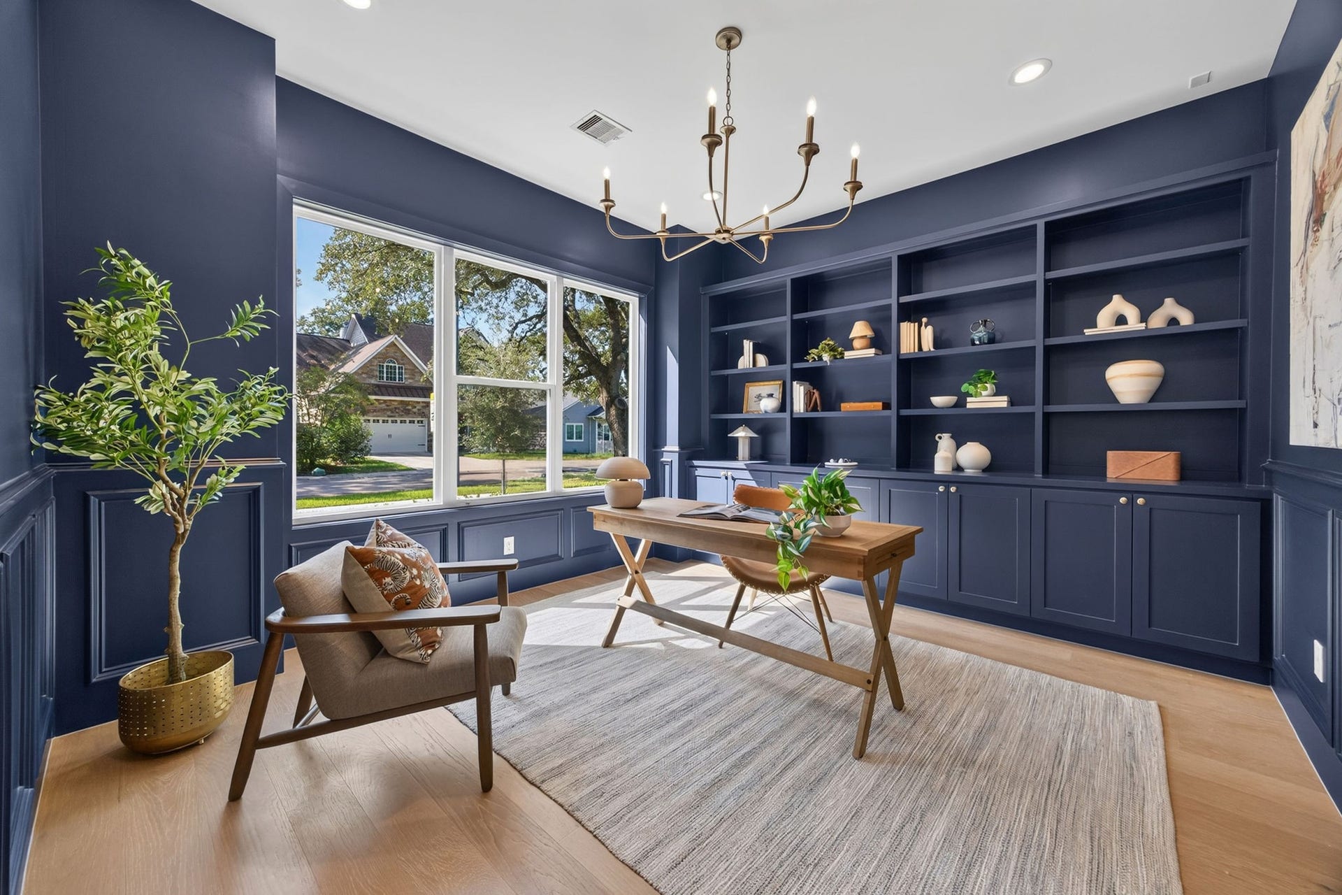 1726 Saxon Drive, Houston, TX 77018 The elegant study is located off the entryway. Notice the custom millwork and built-in cabinetry.