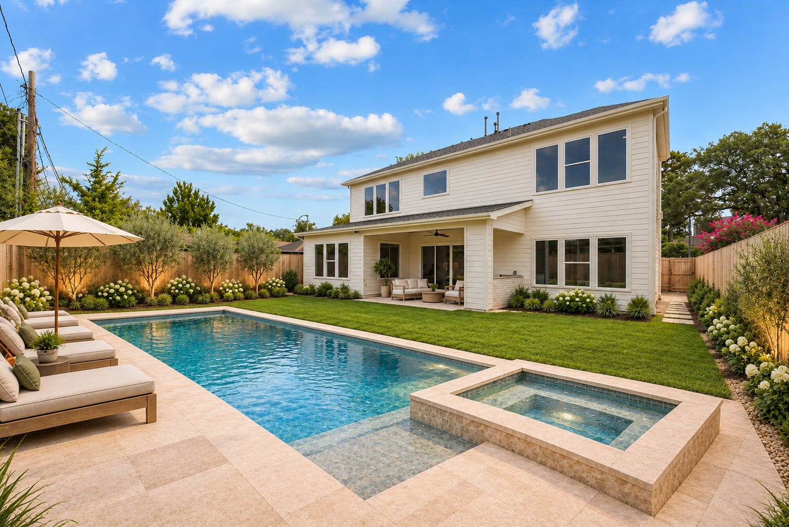 1726 Saxon Drive, Houston, TX 77018 Spacious backyard with endless possibilities! Conceptual rendering illustrates the potential for a custom pool, spa, and outdoor living space.
