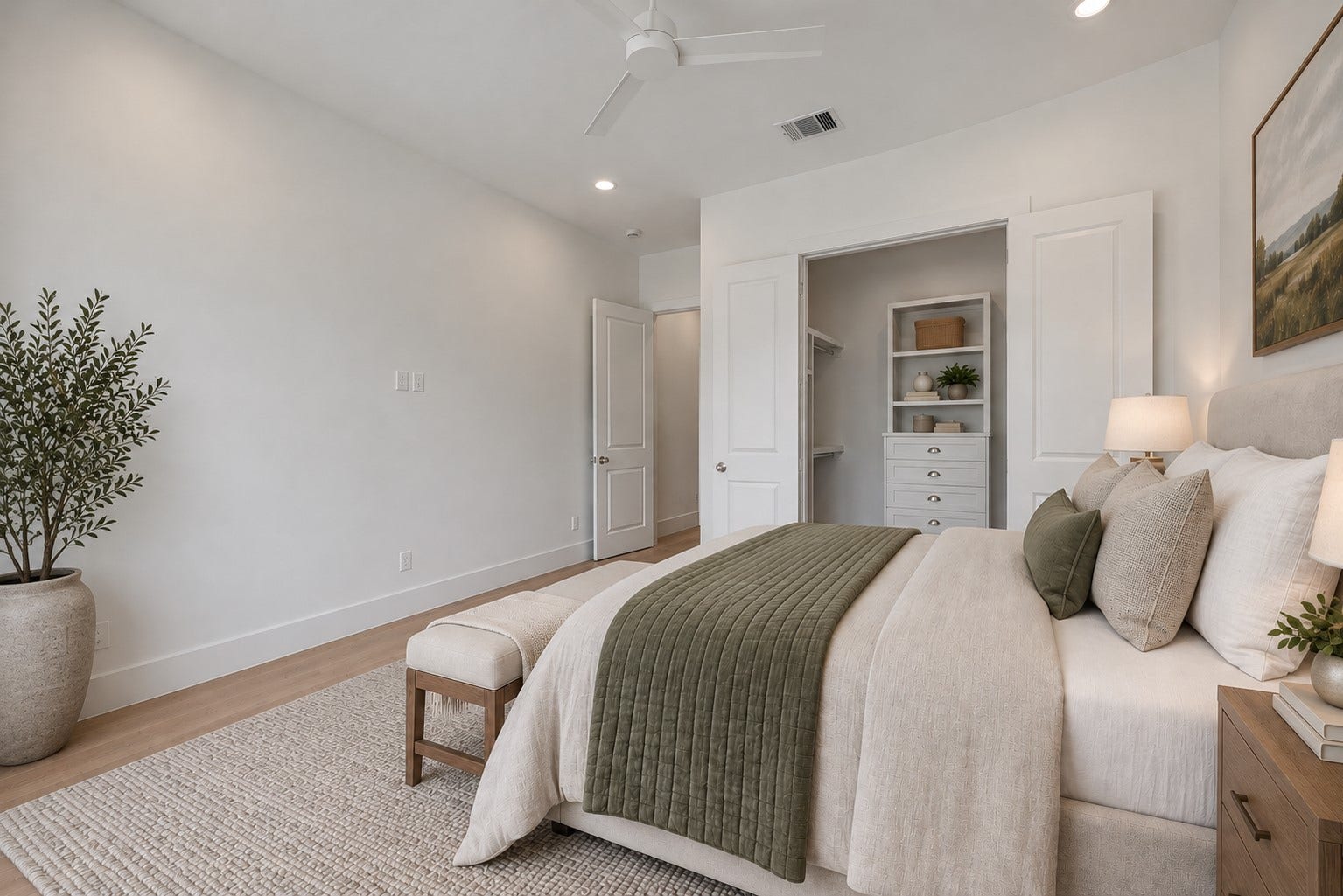 1726 Saxon Drive, Houston, TX 77018 Alt view of the downstairs guest suite. Notice the walk-in closet with thoughtful built-ins.
