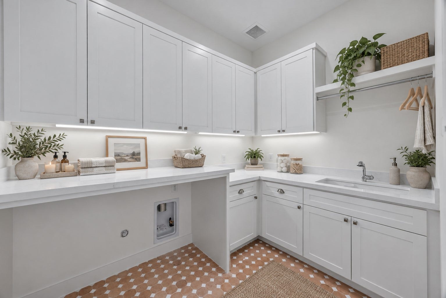 1726 Saxon Drive, Houston, TX 77018 Upstairs, a spacious laundry room with a utility sink offers convenience and ample storage space.