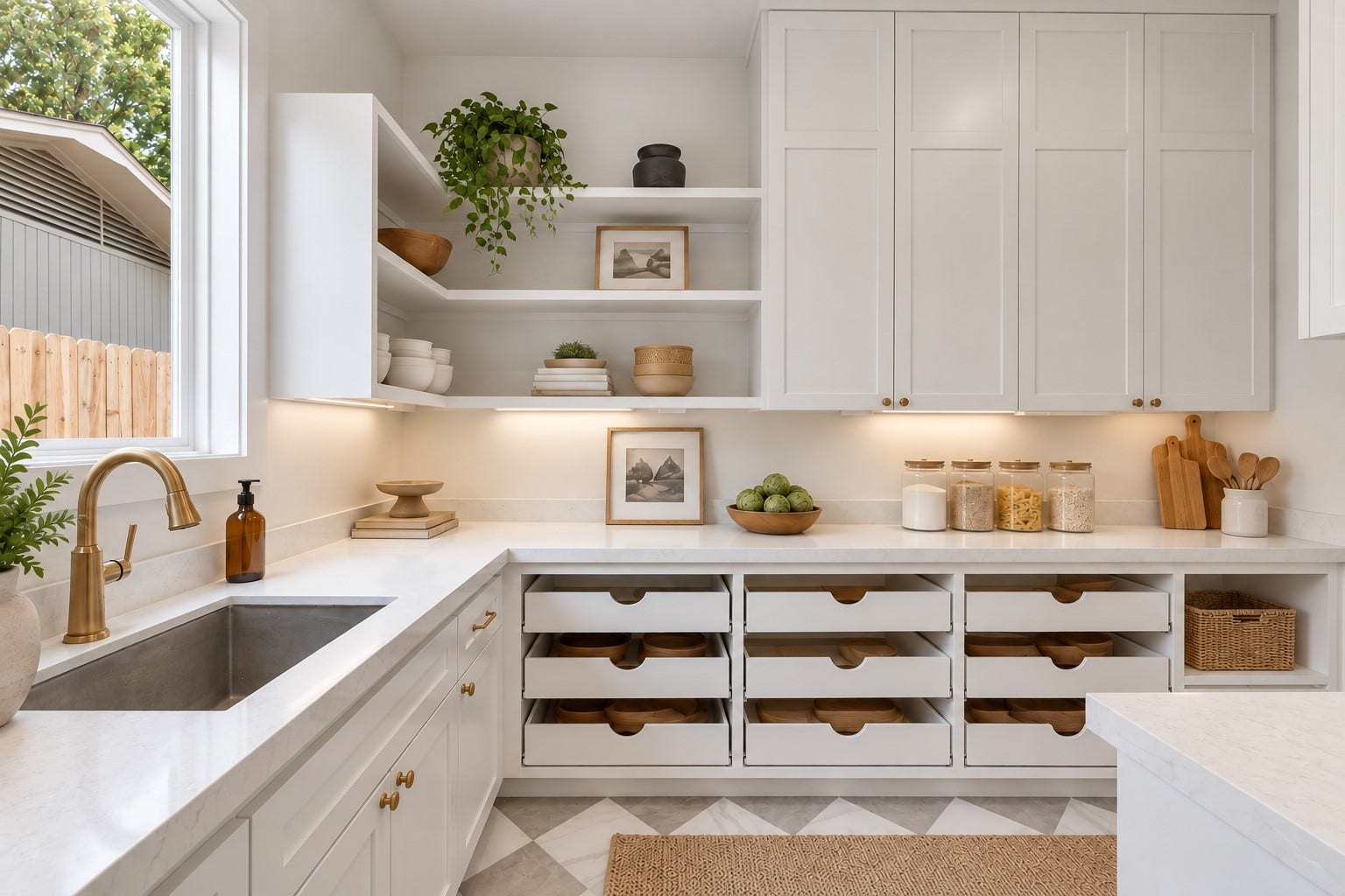 1726 Saxon Drive, Houston, TX 77018 Ideally located and perfectly sized, this scullery/prep kitchen combines thoughtful pantry space with a second sink.