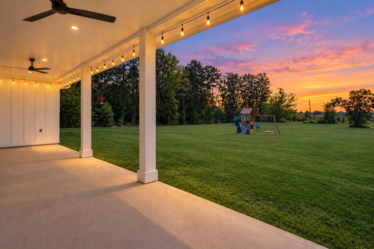 22694 Brook Forest Road, New Caney, TX 77357 Imagine ending the day here! Large covered patio overlooking your private acreage.