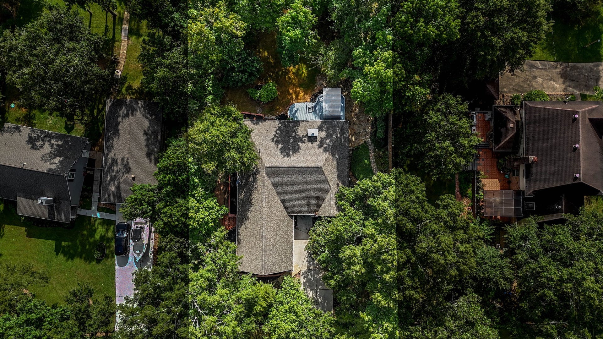Here's a drone shot of the property! Check out the recent roof and the mature shade trees!