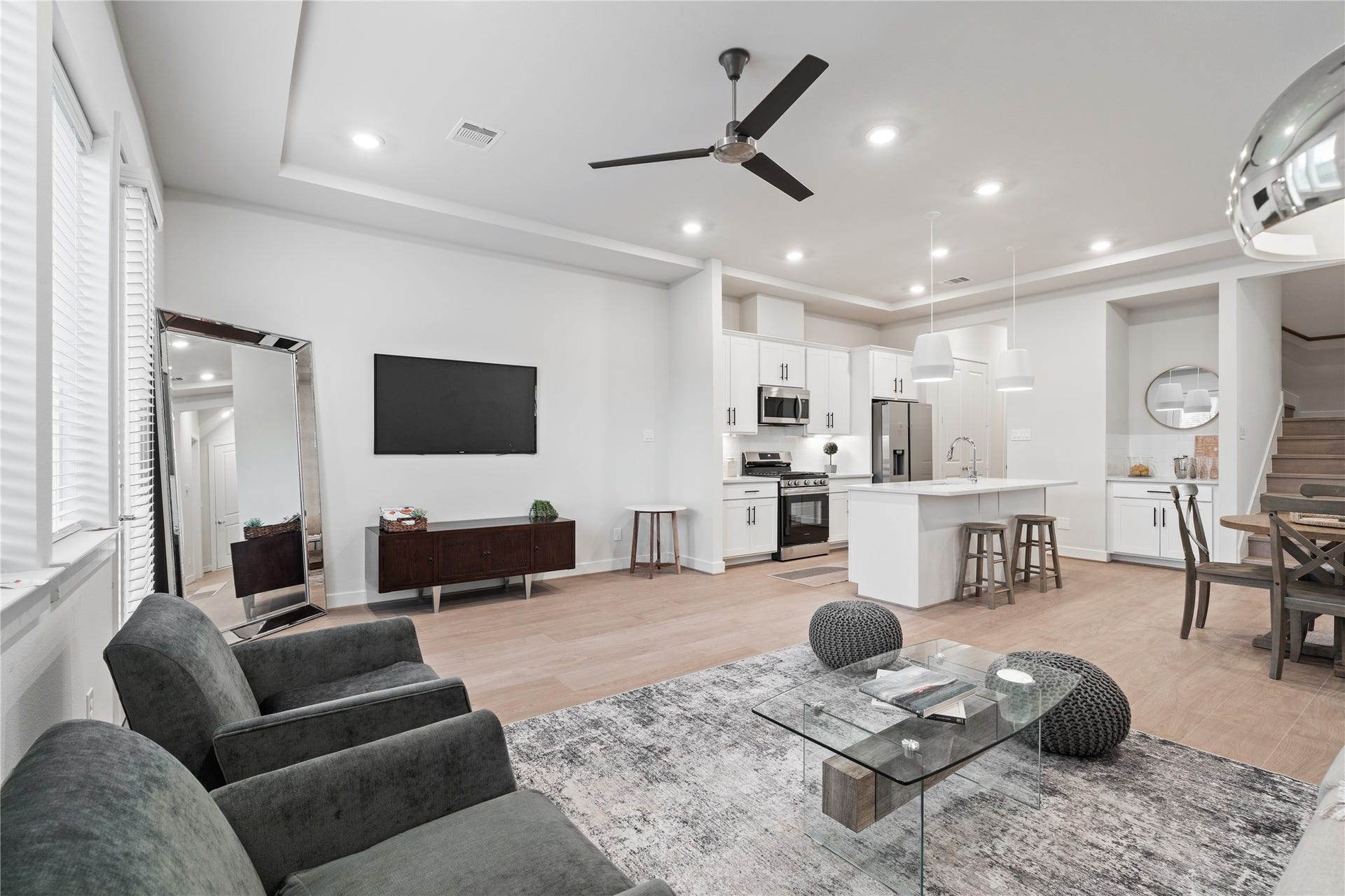6509 Rena Street, Houston, TX 77092 Flexible media wall setup gives you options for how you arrange and anchor the space.