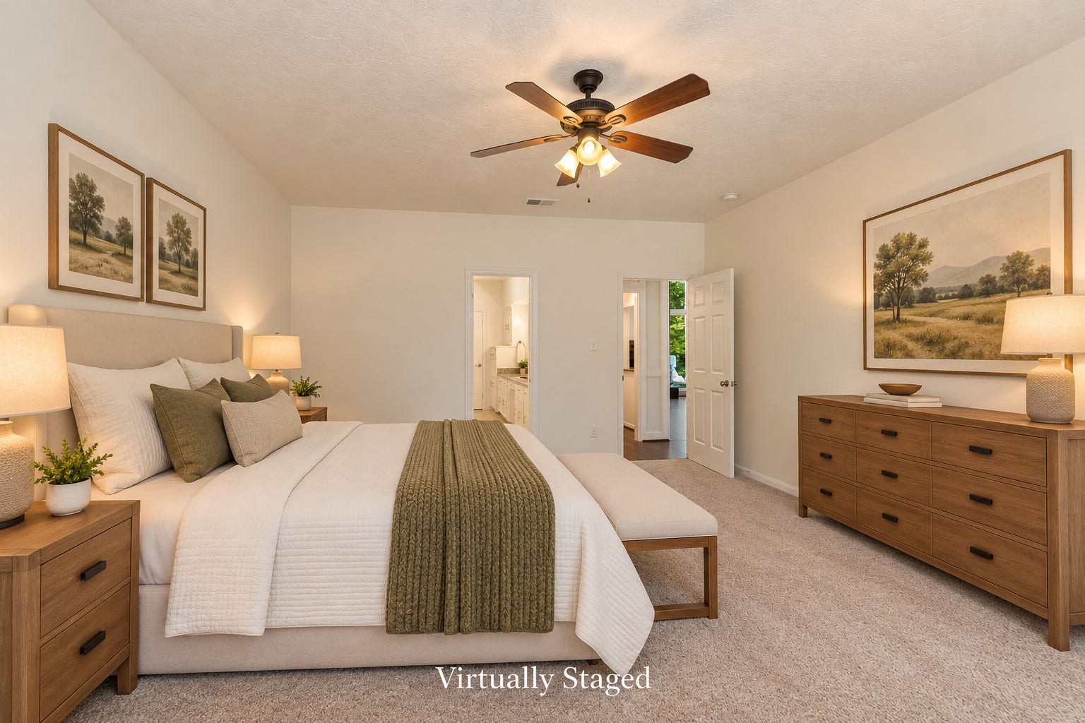 2713 N Logrun Circle, Spring, TX 77380 Virtually Staged for your inspiration. A peaceful retreat at the end of the day, with generous proportions, plenty of room to unwind and direct access to the private en suite bath.