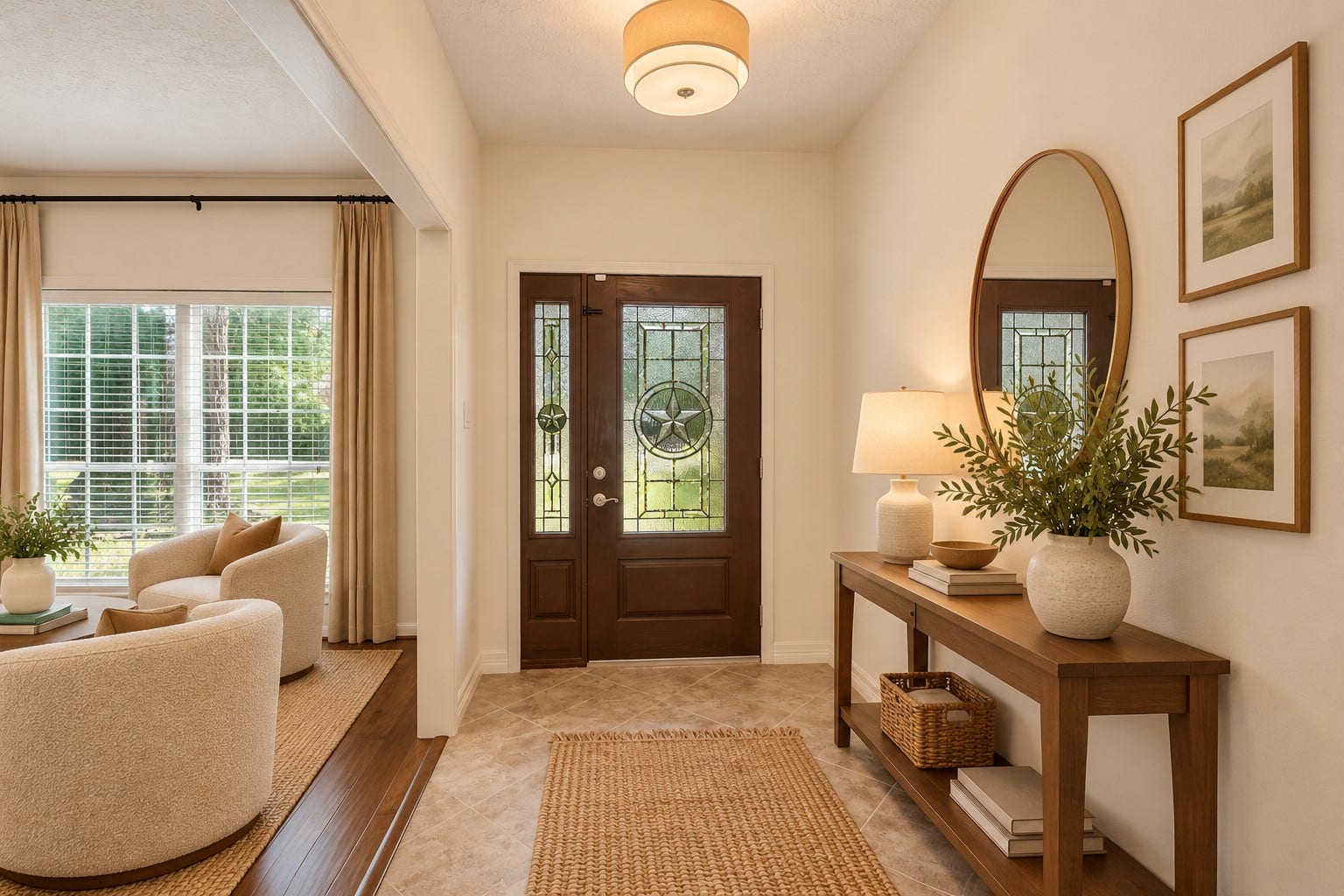 2713 N Logrun Circle, Spring, TX 77380 Virtually Staged for your inspiration. The traditional Foyer opens to the Formal Living Room, where a large window frames the mature trees and brings natural light into both spaces
