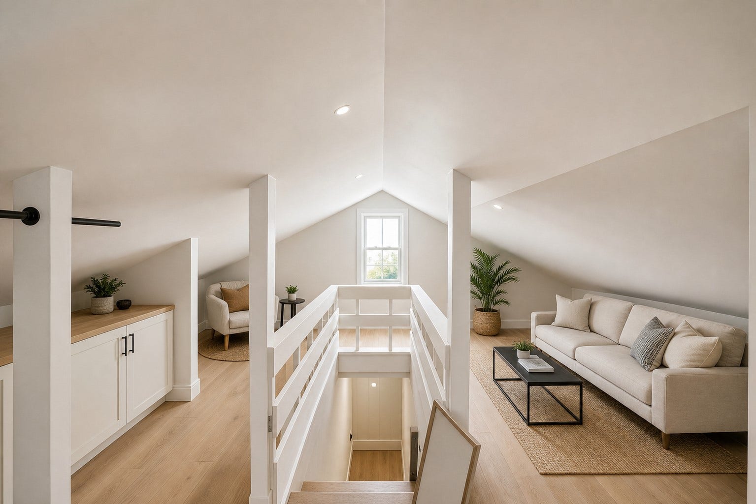 A clean renovation makes the most of this unique upper-level space.