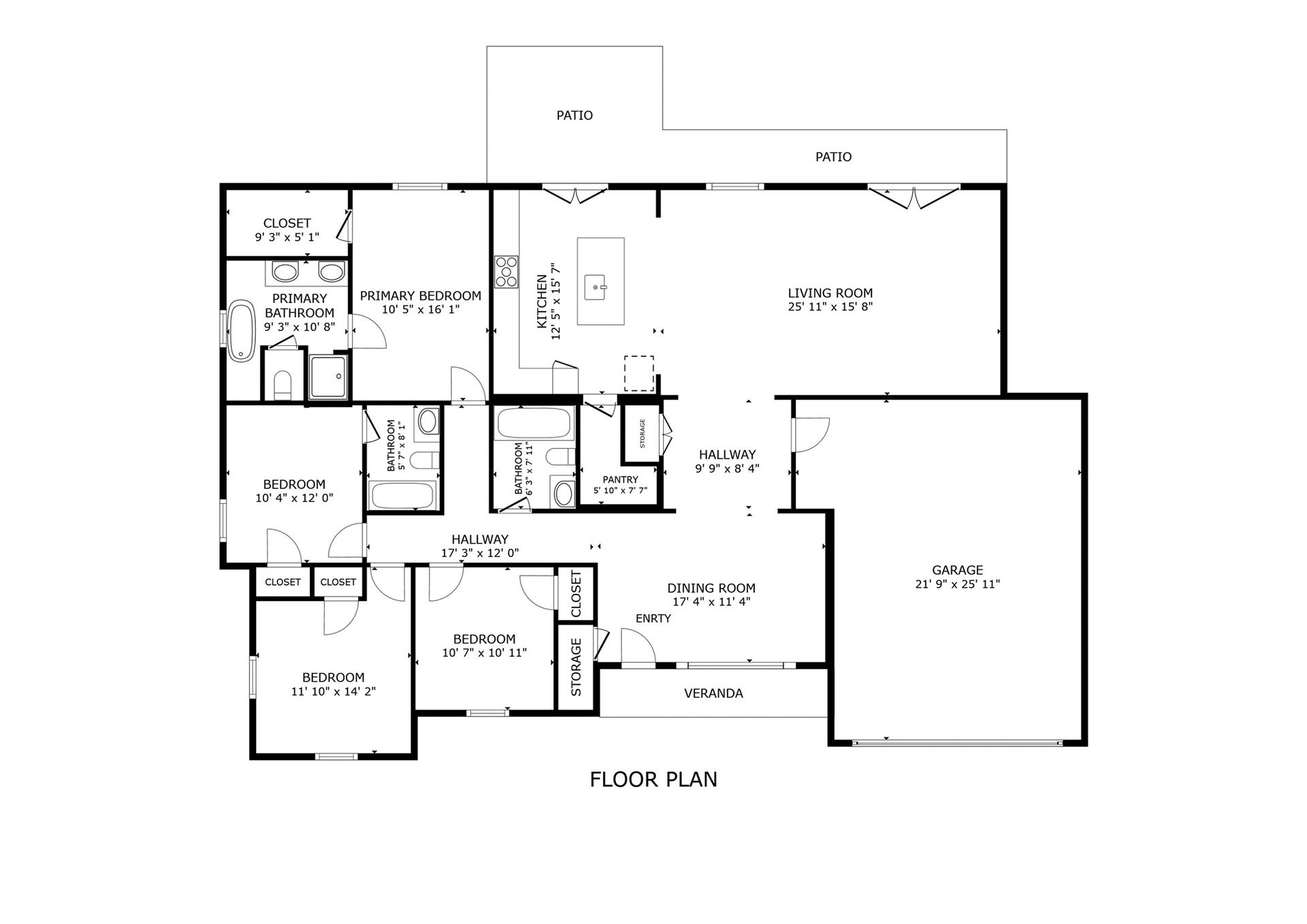 703 Newton Drive, Richmond, TX 77469 Floor plan illustrating the home's four-bedroom, three-bath layout and arrangement of living spaces.