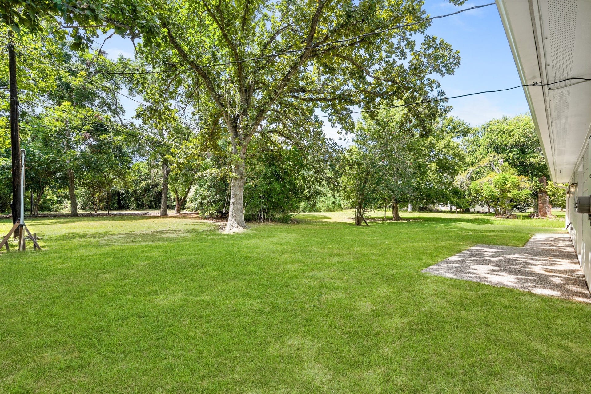 703 Newton Drive, Richmond, TX 77469 Beautifully maintained lawn beneath mature shade trees, showcasing the generous outdoor space surrounding the home.