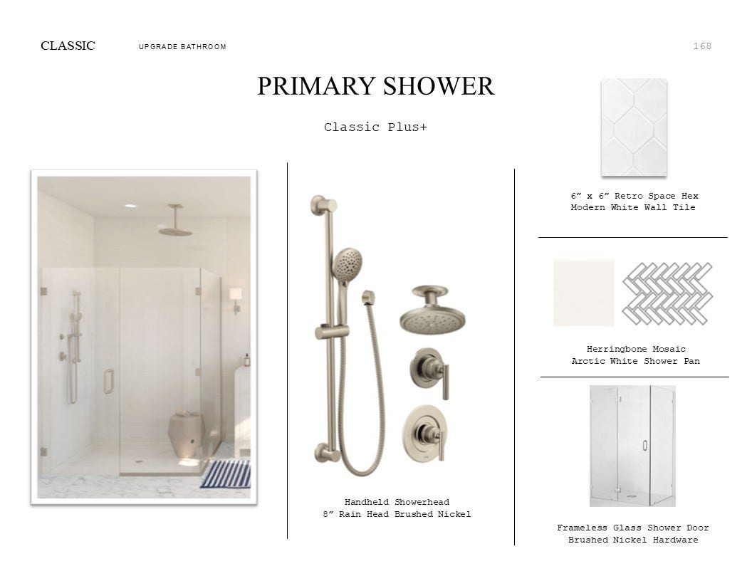Classic Look Palette 1: Primary Bathroom Selection Sheet (*Artist rendering used for illustration purposes only.)