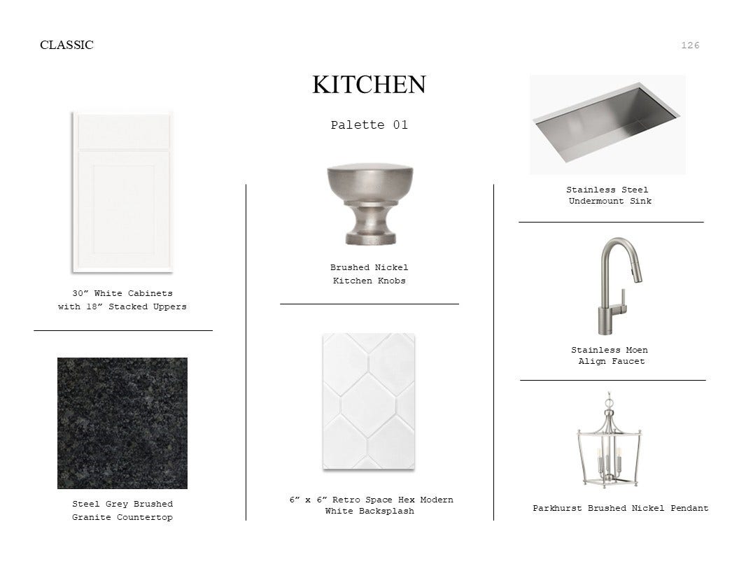 Classic Look Palette 1: Kitchen Selection Sheet (*Artist rendering used for illustration purposes only.)