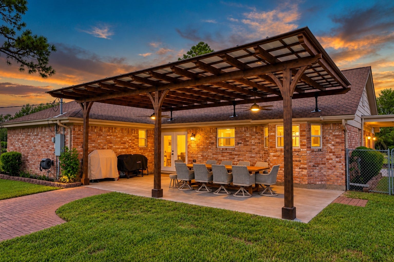 12315 Thaman Drive, Dickinson, TX 77539 This pergola, built in 2026, is a great setting for entertaining or just relaxing after a long day.