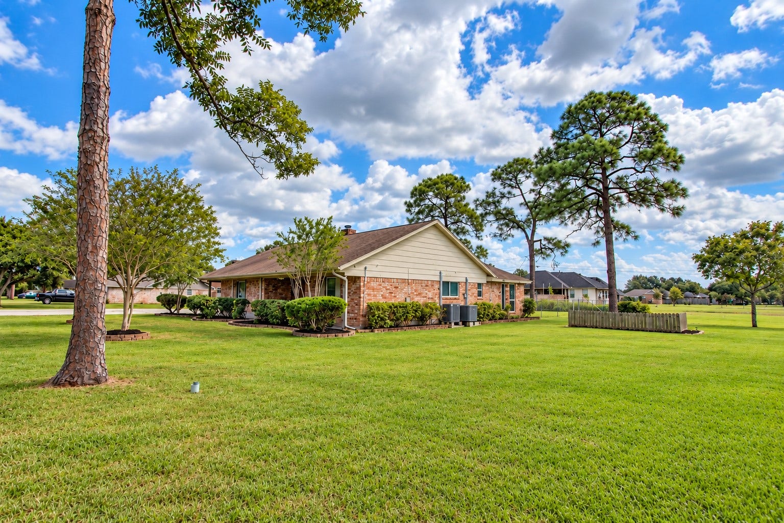 12315 Thaman Drive, Dickinson, TX 77539 Enjoy the peaceful setting with mature pine trees throughout the property, adding natural character to the expansive yard.
