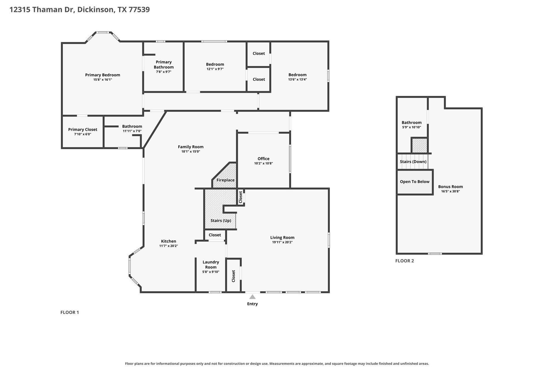 12315 Thaman Drive, Dickinson, TX 77539 Floorplan of both stories