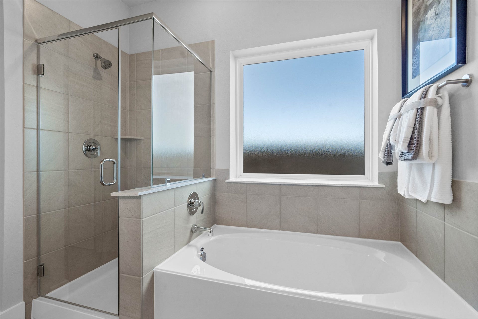 19608 Montgomery Ridge Way, Montgomery, TX 77316 Additional view of the primary bathroom showcases the soaking tub and walk-in shower with obscure window allowing in natural lighting.