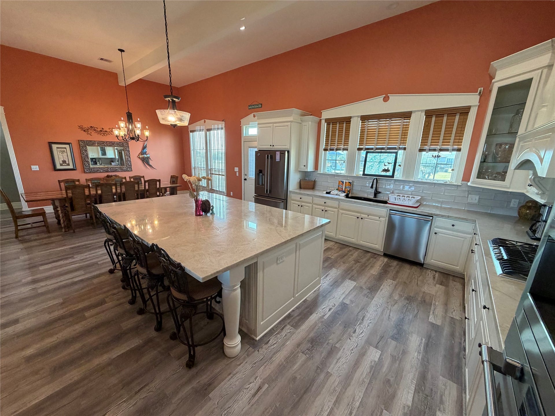 715 Magnolia Lane, Port Bolivar, TX 77650 View from corner of kitchen back towards dining room room