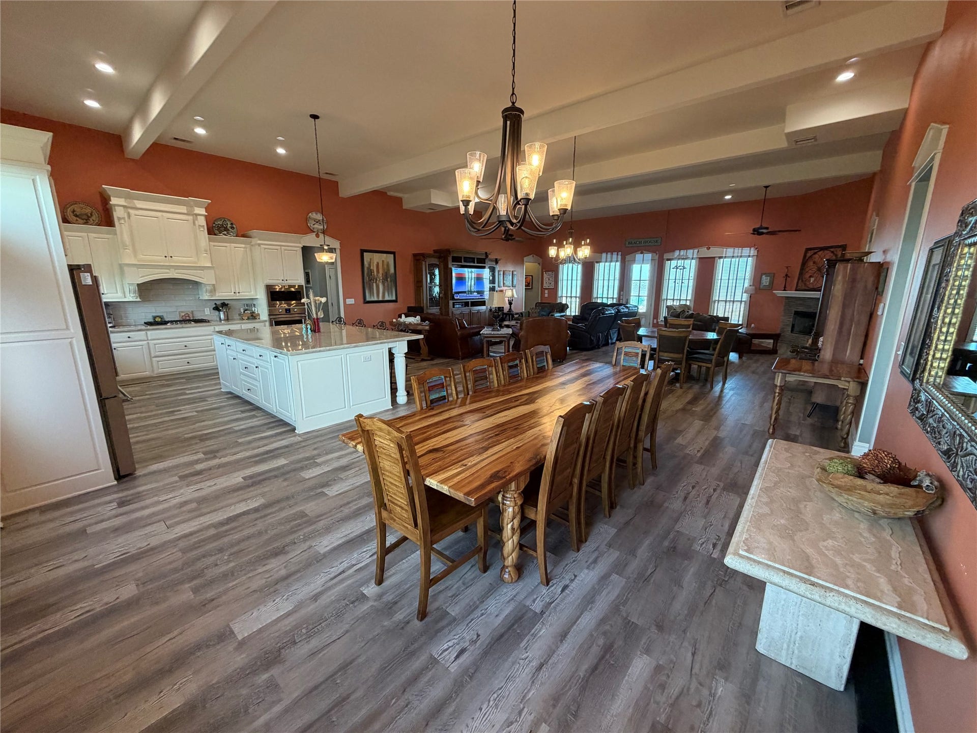 715 Magnolia Lane, Port Bolivar, TX 77650 View from corner of dining room room back towards kitchen and living area